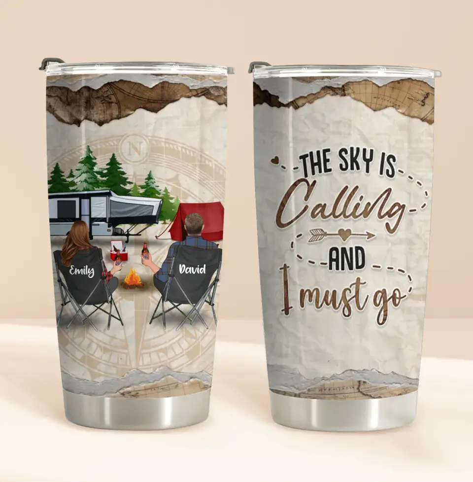 Personalized Camping Tumbler — The Sky Is Calling and I Must Go