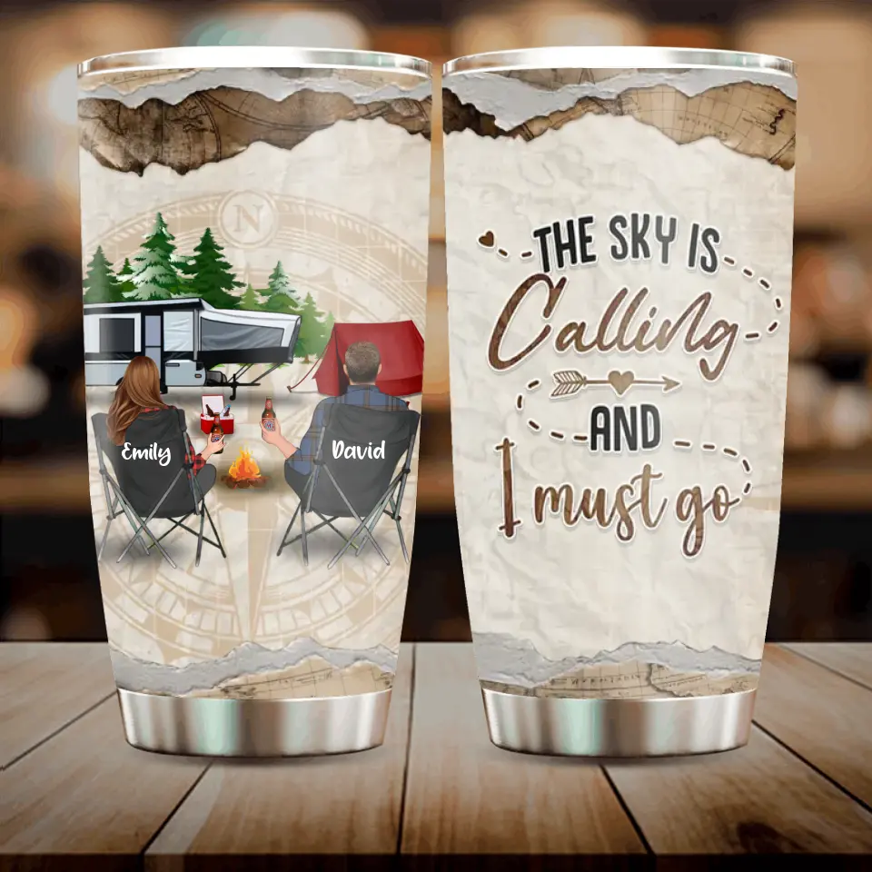 Personalized Camping Tumbler — The Sky Is Calling and I Must Go