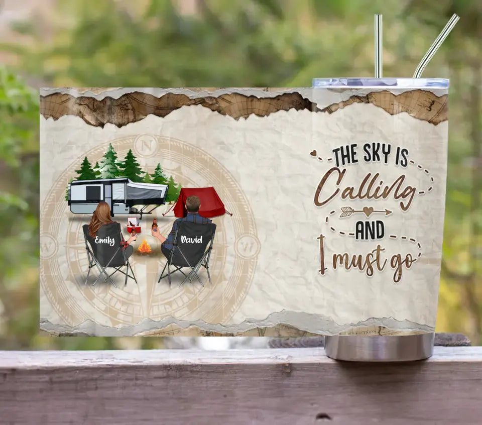Personalized Camping Tumbler — The Sky Is Calling and I Must Go