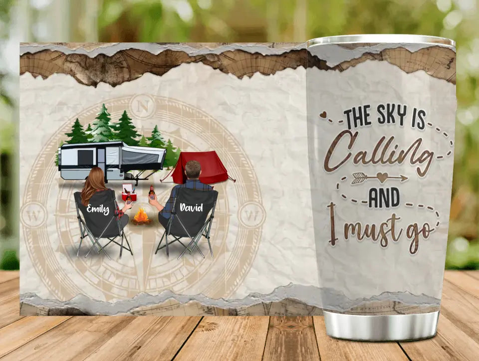 Personalized Camping Tumbler — The Sky Is Calling and I Must Go