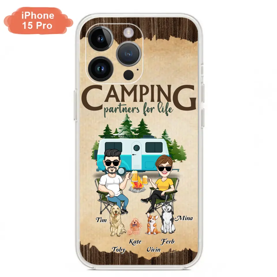 Personalized Couple With Dogs Camping Phone Case — Up to 4 Dogs
