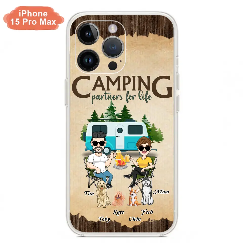 Personalized Couple With Dogs Camping Phone Case — Up to 4 Dogs