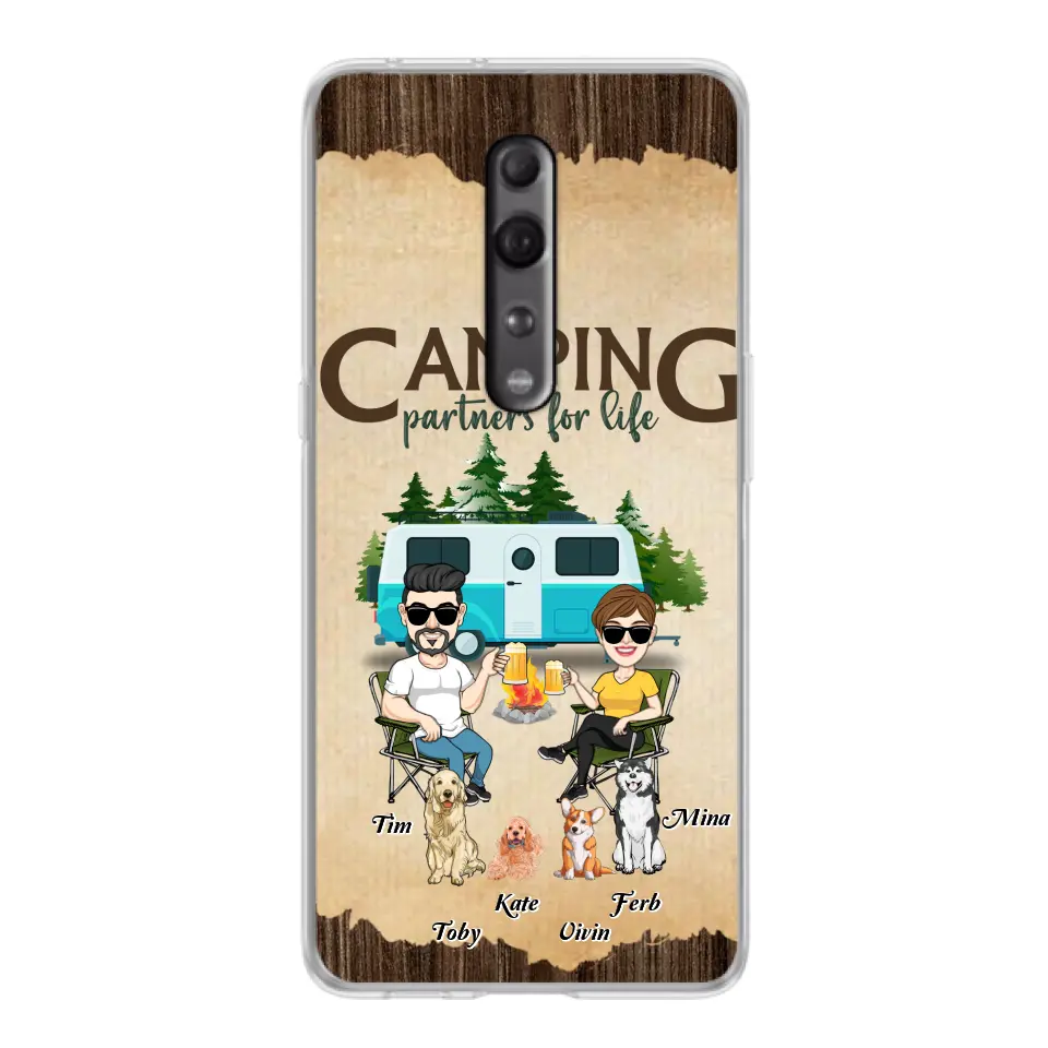 Personalized Couple With Dogs Camping Phone Case — Camping Partners for Life