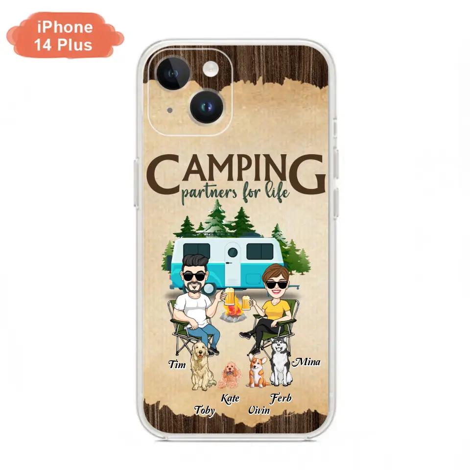 Personalized Couple With Dogs Camping Phone Case — Up to 4 Dogs