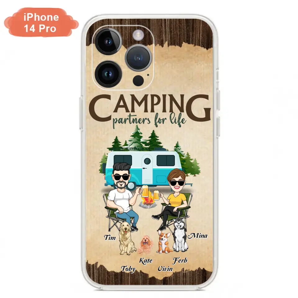 Personalized Couple With Dogs Camping Phone Case — Up to 4 Dogs
