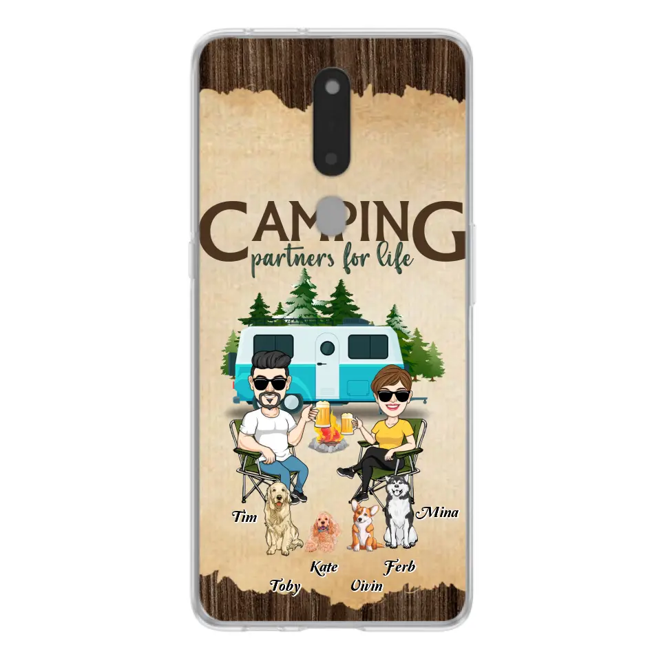 Personalized Couple With Dogs Camping Phone Case — Camping Partners for Life