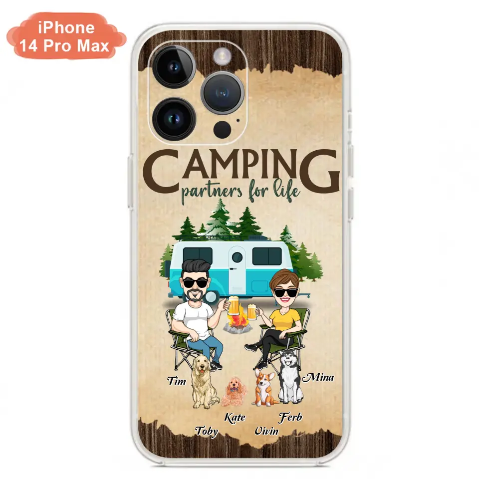 Personalized Couple With Dogs Camping Phone Case — Up to 4 Dogs