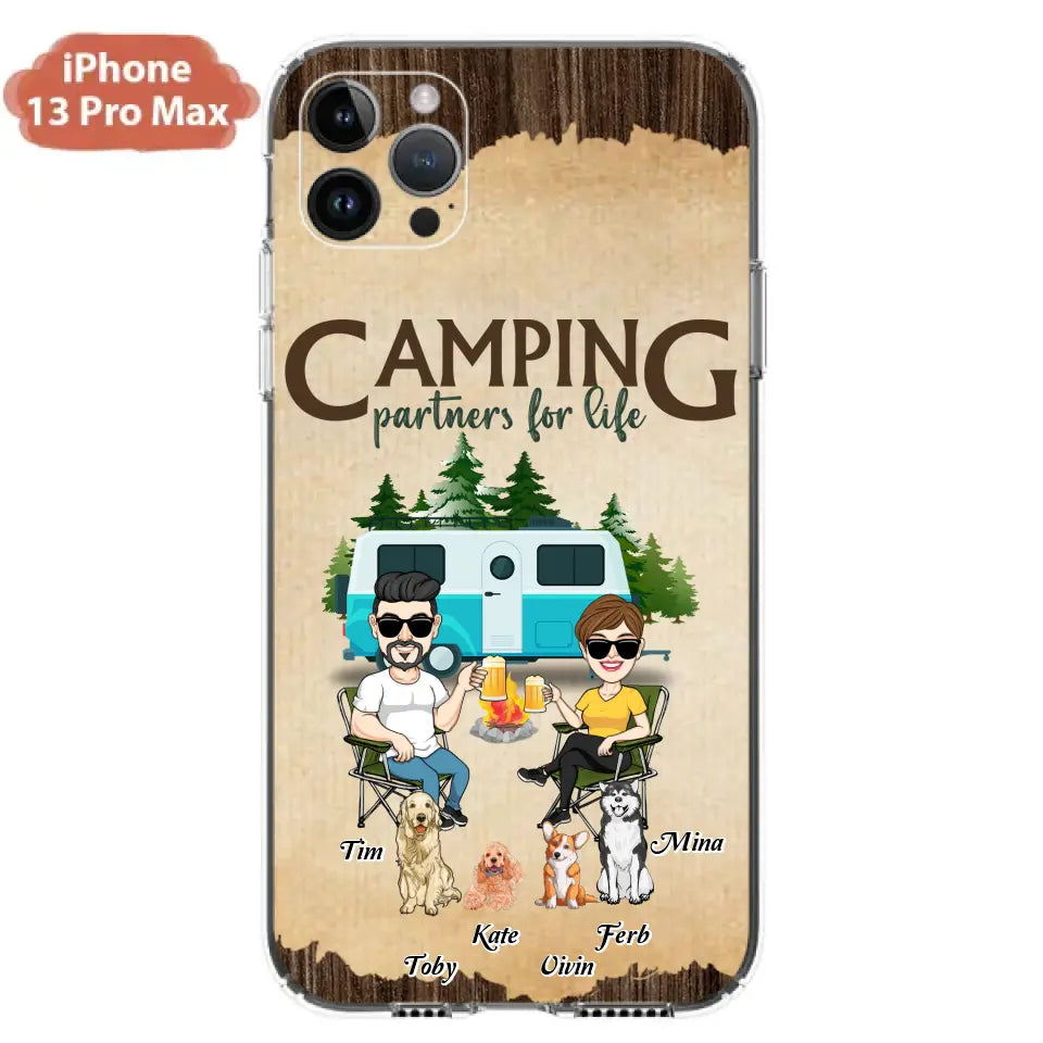 Personalized Couple With Dogs Camping Phone Case — Up to 4 Dogs