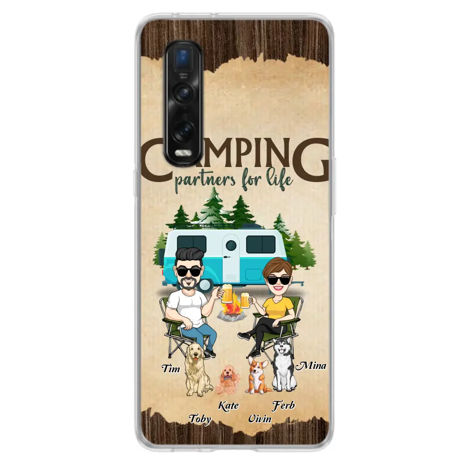 Personalized Couple With Dogs Camping Phone Case — Camping Partners for Life