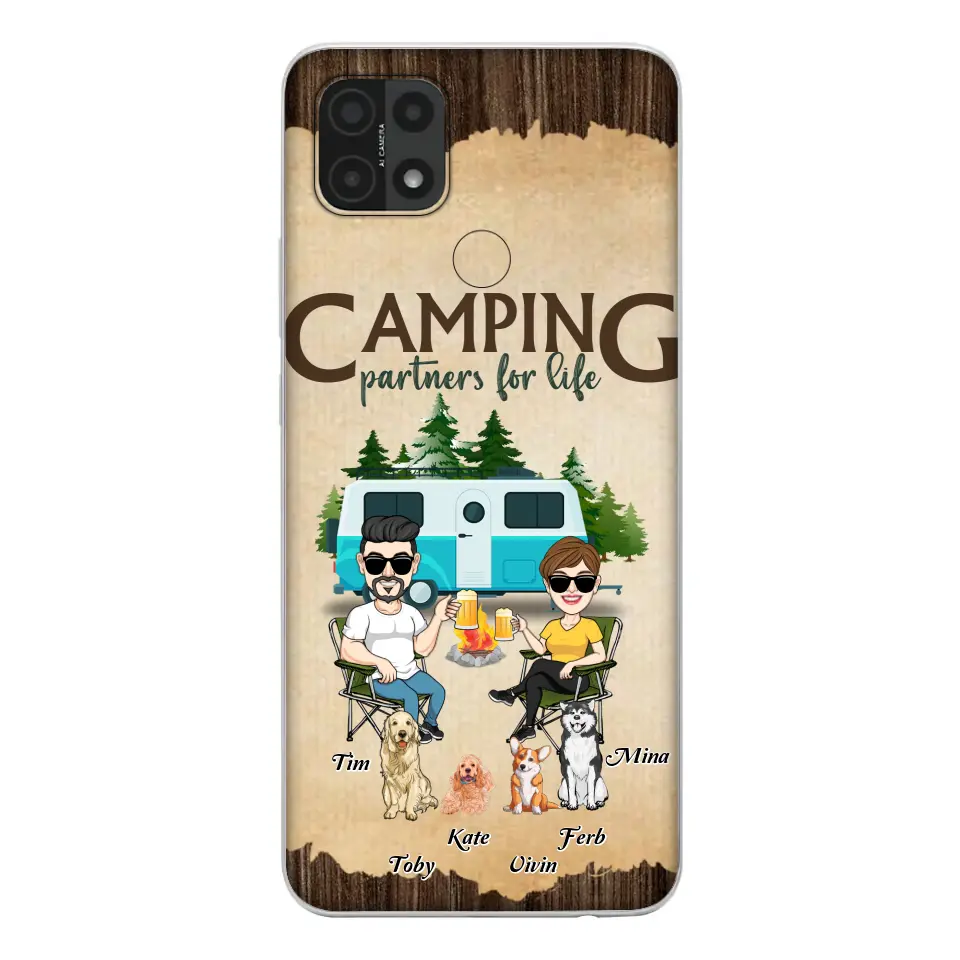 Personalized Couple With Dogs Camping Phone Case — Camping Partners for Life