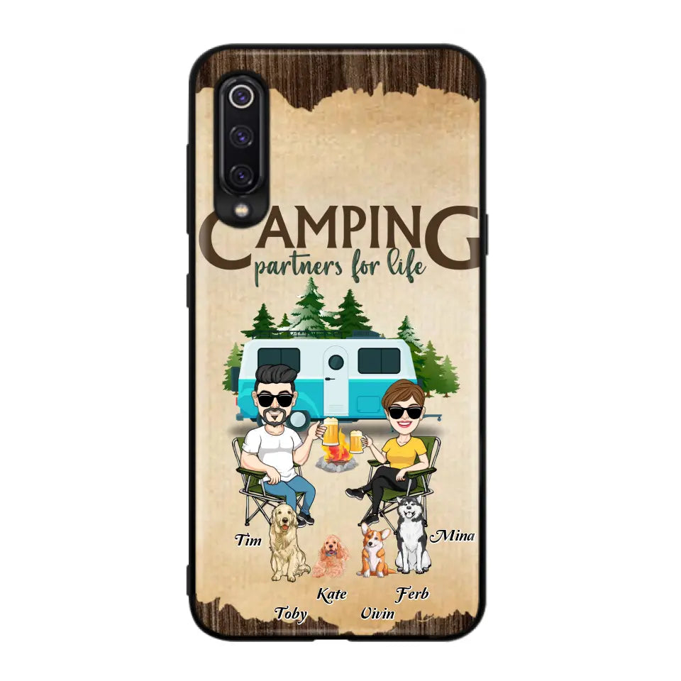 Personalized Couple With Dogs Camping Phone Case — Camping Partners for Life