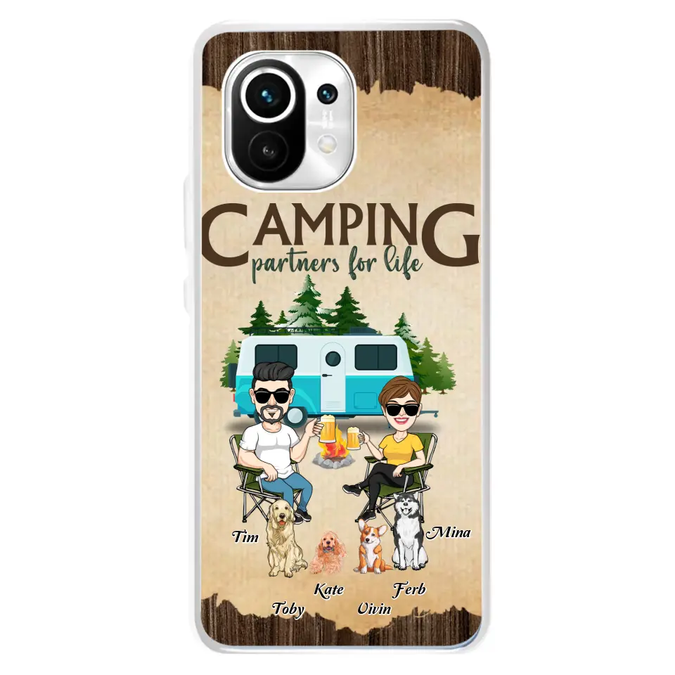 Personalized Couple With Dogs Camping Phone Case — Camping Partners for Life