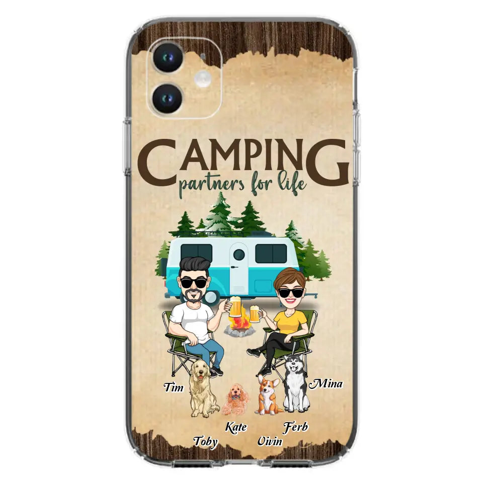 Personalized Couple With Dogs Camping Phone Case — Up to 4 Dogs
