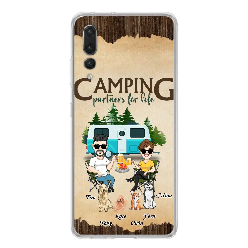 Personalized Couple With Dogs Camping Phone Case — Camping Partners for Life