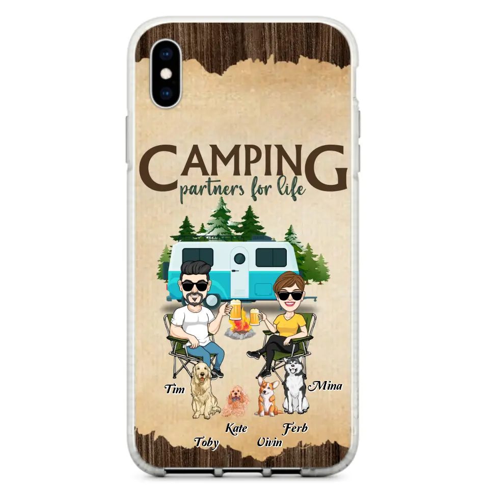 Personalized Couple With Dogs Camping Phone Case — Up to 4 Dogs
