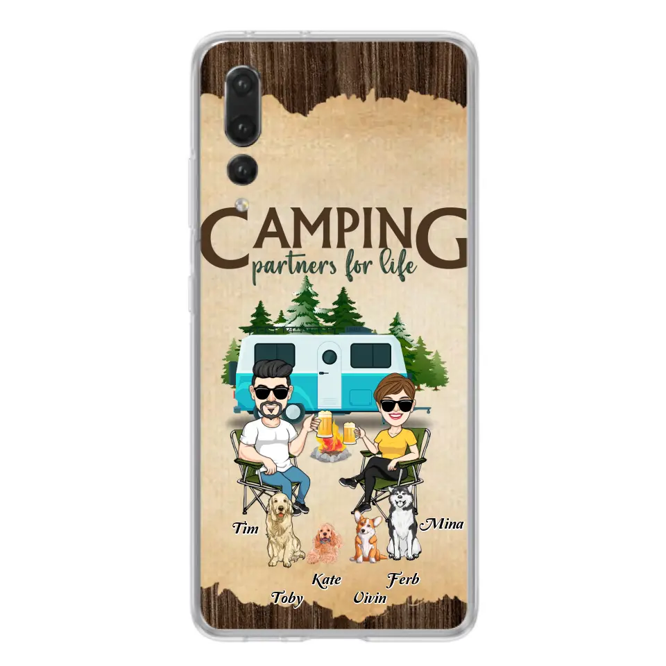 Personalized Couple With Dogs Camping Phone Case — Camping Partners for Life
