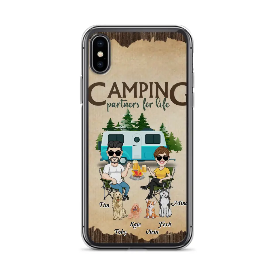 Personalized Couple With Dogs Camping Phone Case — Up to 4 Dogs