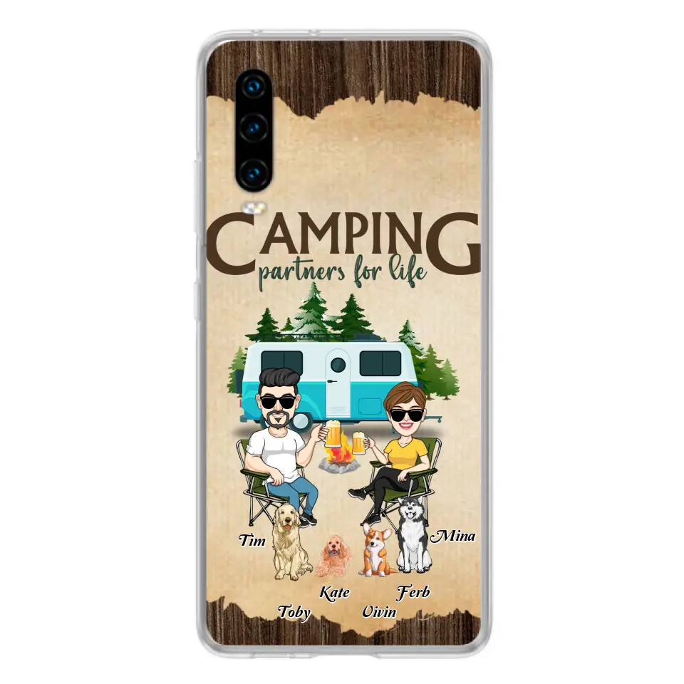 Personalized Couple With Dogs Camping Phone Case — Camping Partners for Life