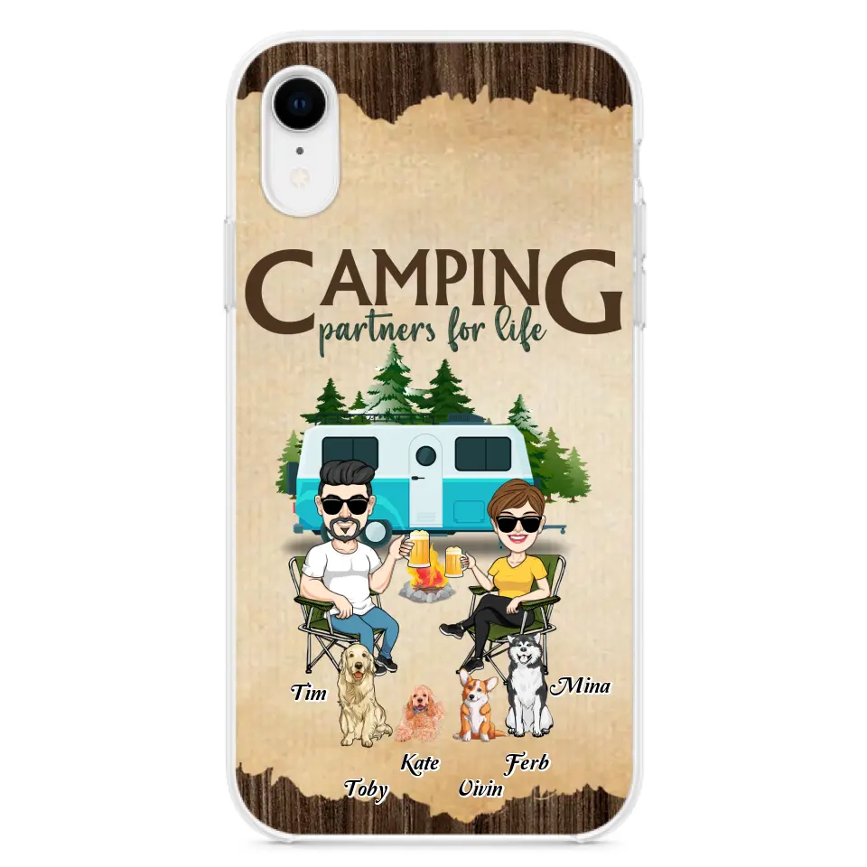 Personalized Couple With Dogs Camping Phone Case — Up to 4 Dogs