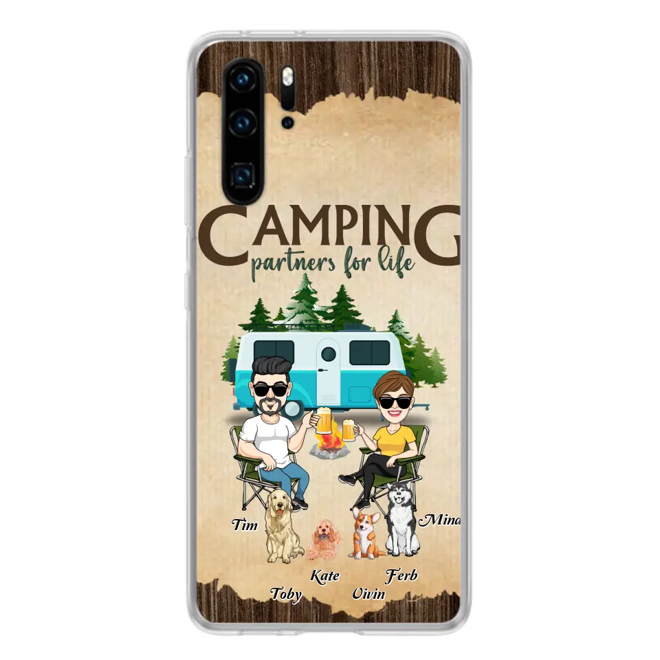 Personalized Couple With Dogs Camping Phone Case — Camping Partners for Life