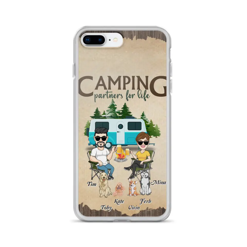 Personalized Couple With Dogs Camping Phone Case — Up to 4 Dogs
