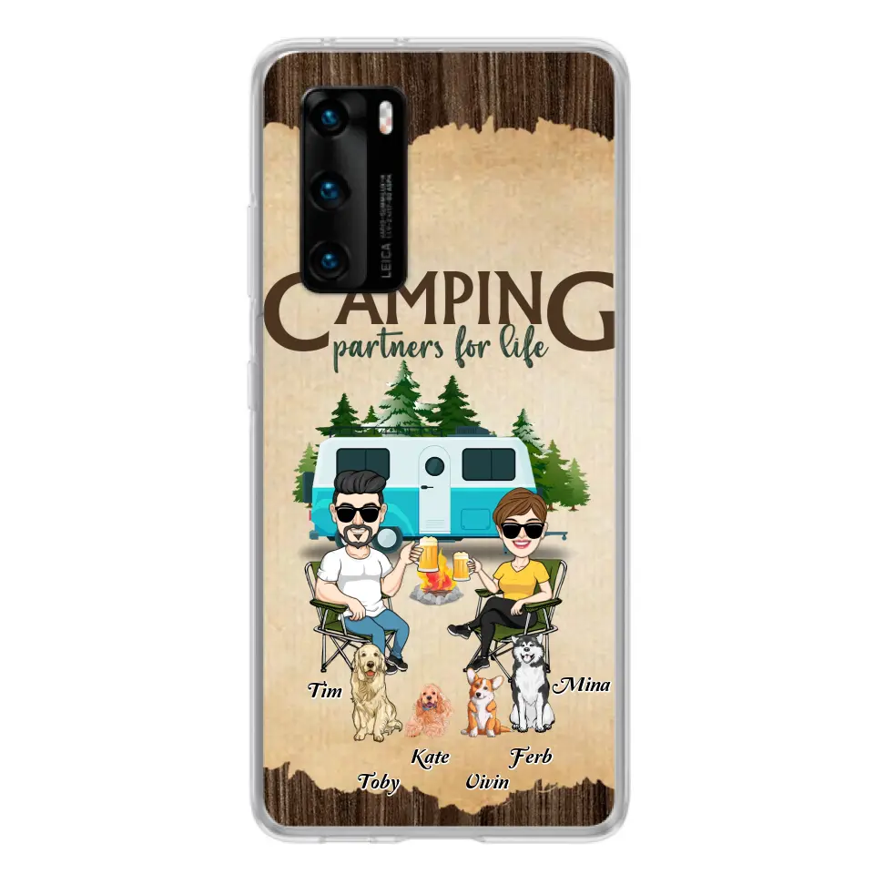 Personalized Couple With Dogs Camping Phone Case — Camping Partners for Life