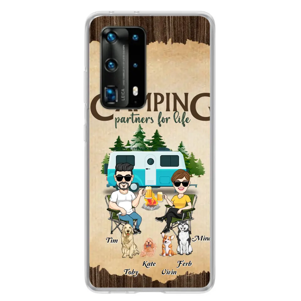 Personalized Couple With Dogs Camping Phone Case — Camping Partners for Life
