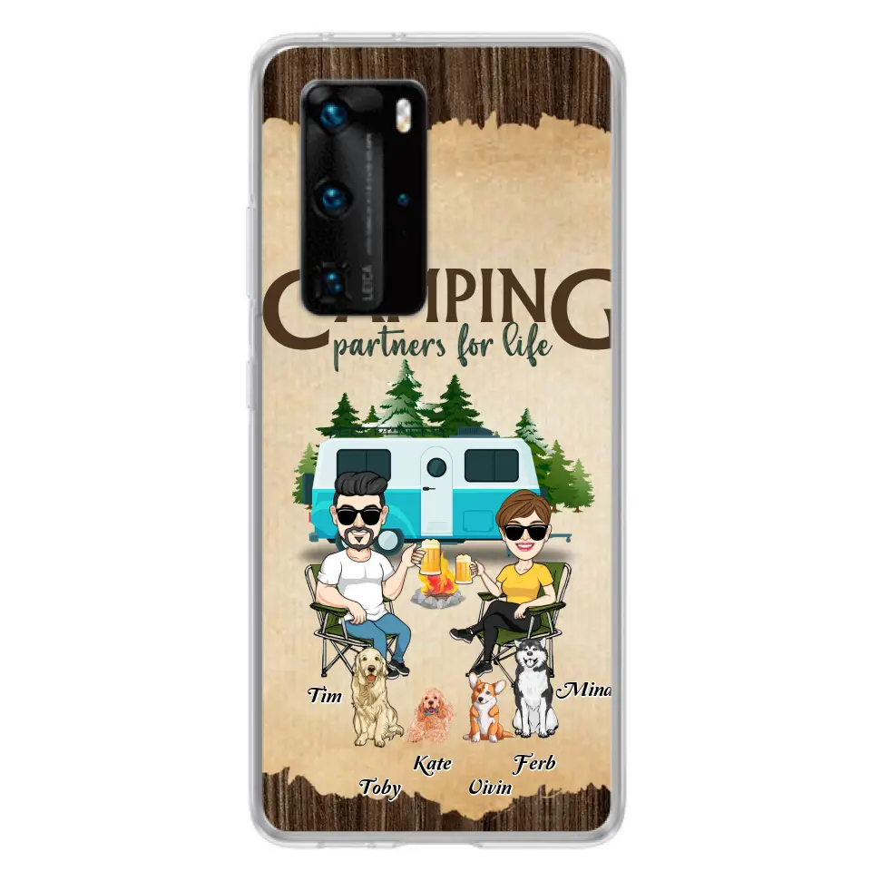 Personalized Couple With Dogs Camping Phone Case — Camping Partners for Life