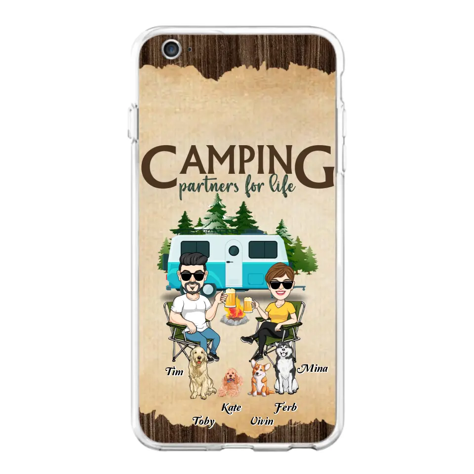 Personalized Couple With Dogs Camping Phone Case — Up to 4 Dogs