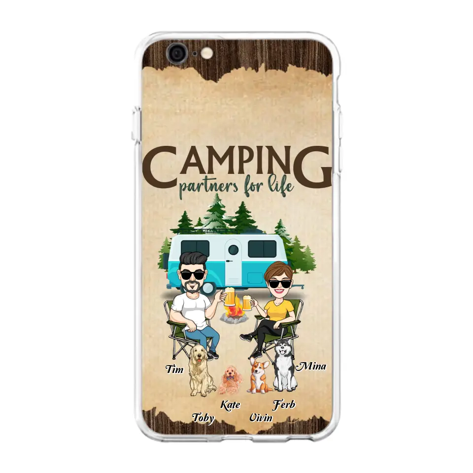 Personalized Couple With Dogs Camping Phone Case — Up to 4 Dogs