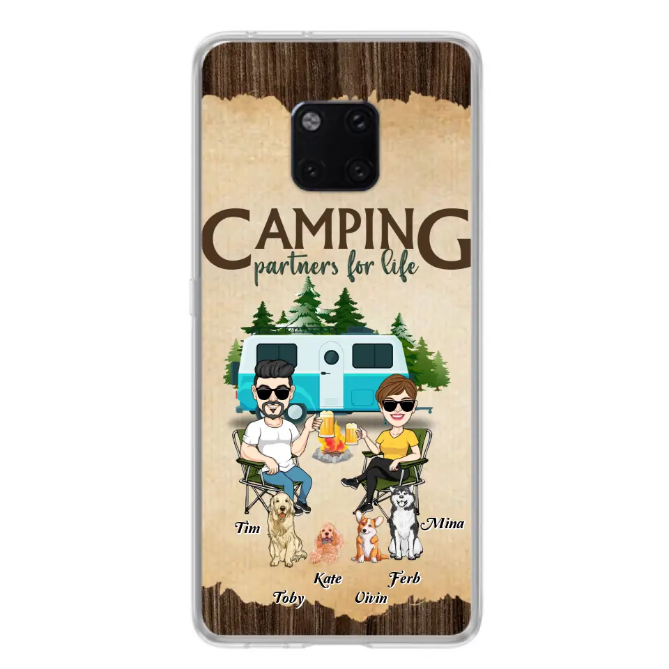 Personalized Couple With Dogs Camping Phone Case — Camping Partners for Life
