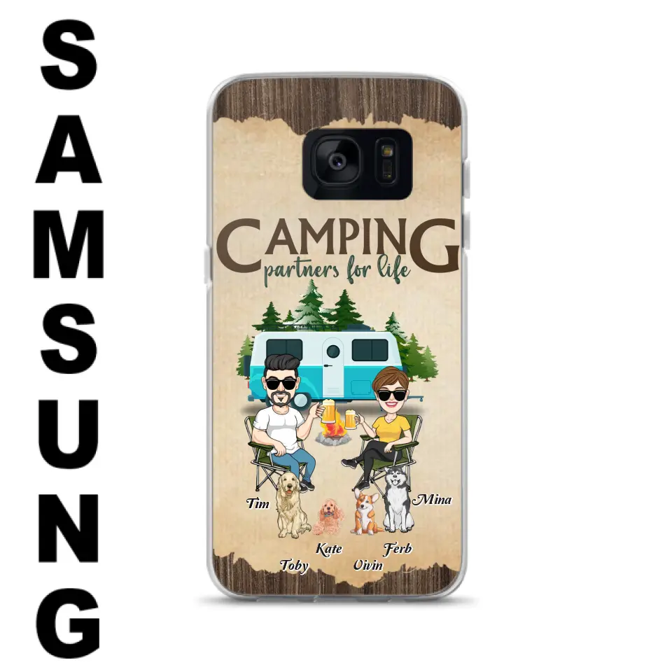 Personalized Couple With Dogs Camping Phone Case — Up to 4 Dogs
