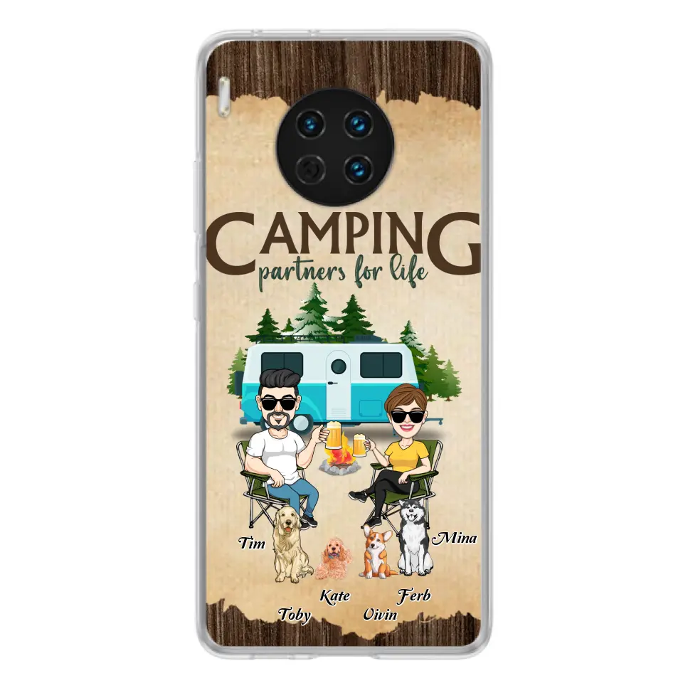 Personalized Couple With Dogs Camping Phone Case — Camping Partners for Life