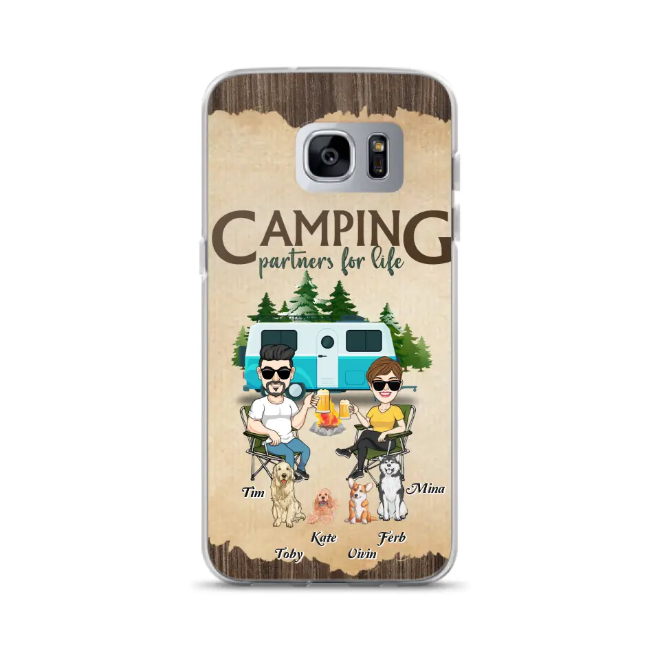 Personalized Couple With Dogs Camping Phone Case — Up to 4 Dogs