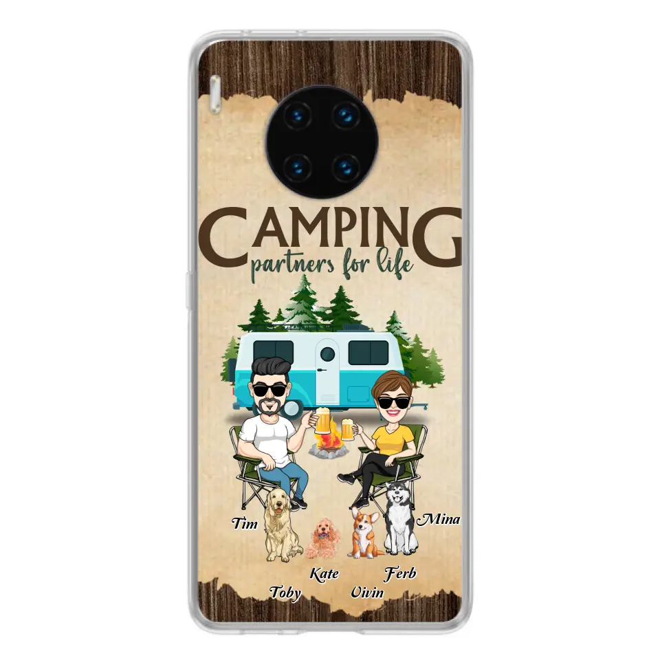 Personalized Couple With Dogs Camping Phone Case — Camping Partners for Life
