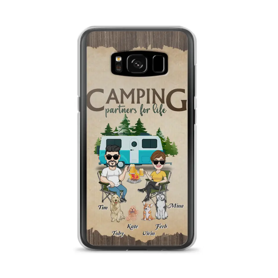 Personalized Couple With Dogs Camping Phone Case — Up to 4 Dogs