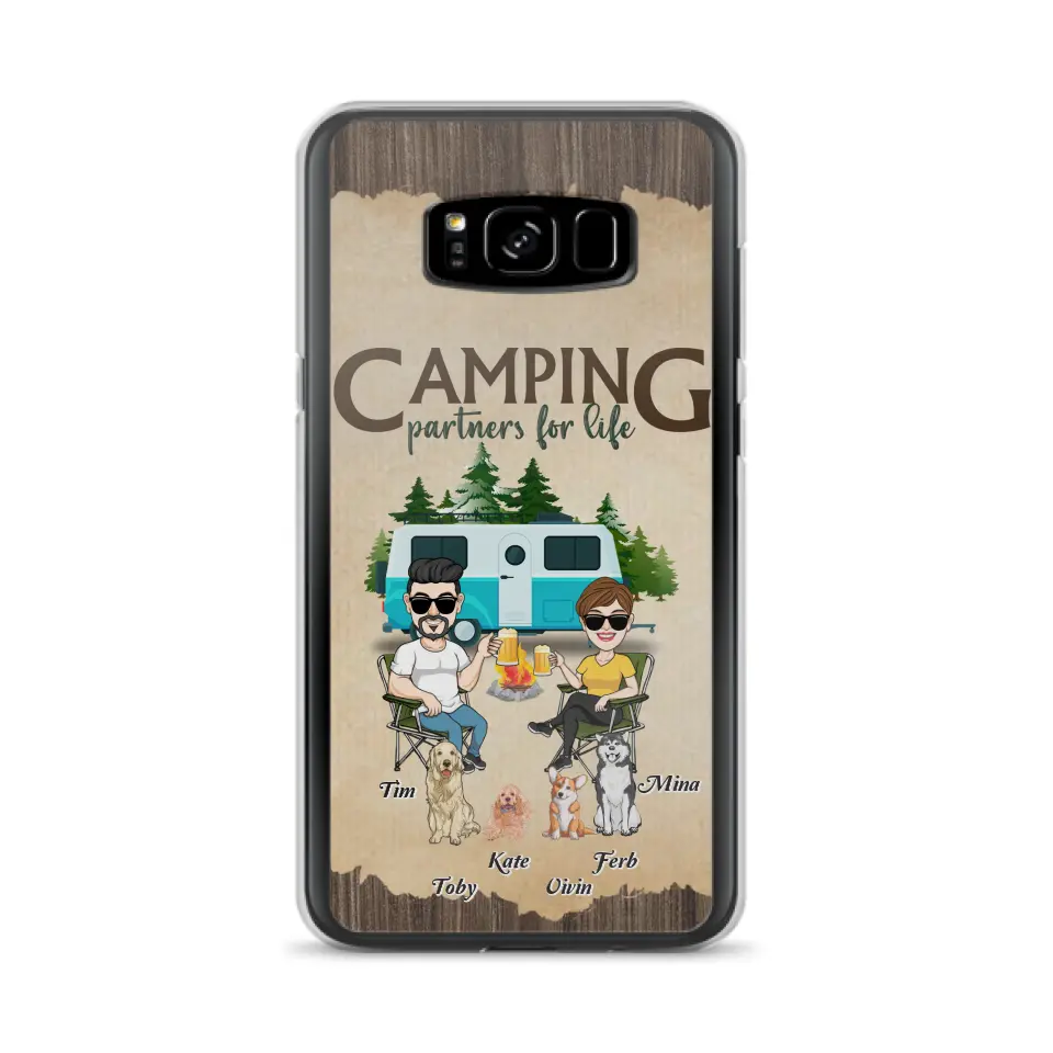 Personalized Couple With Dogs Camping Phone Case — Up to 4 Dogs