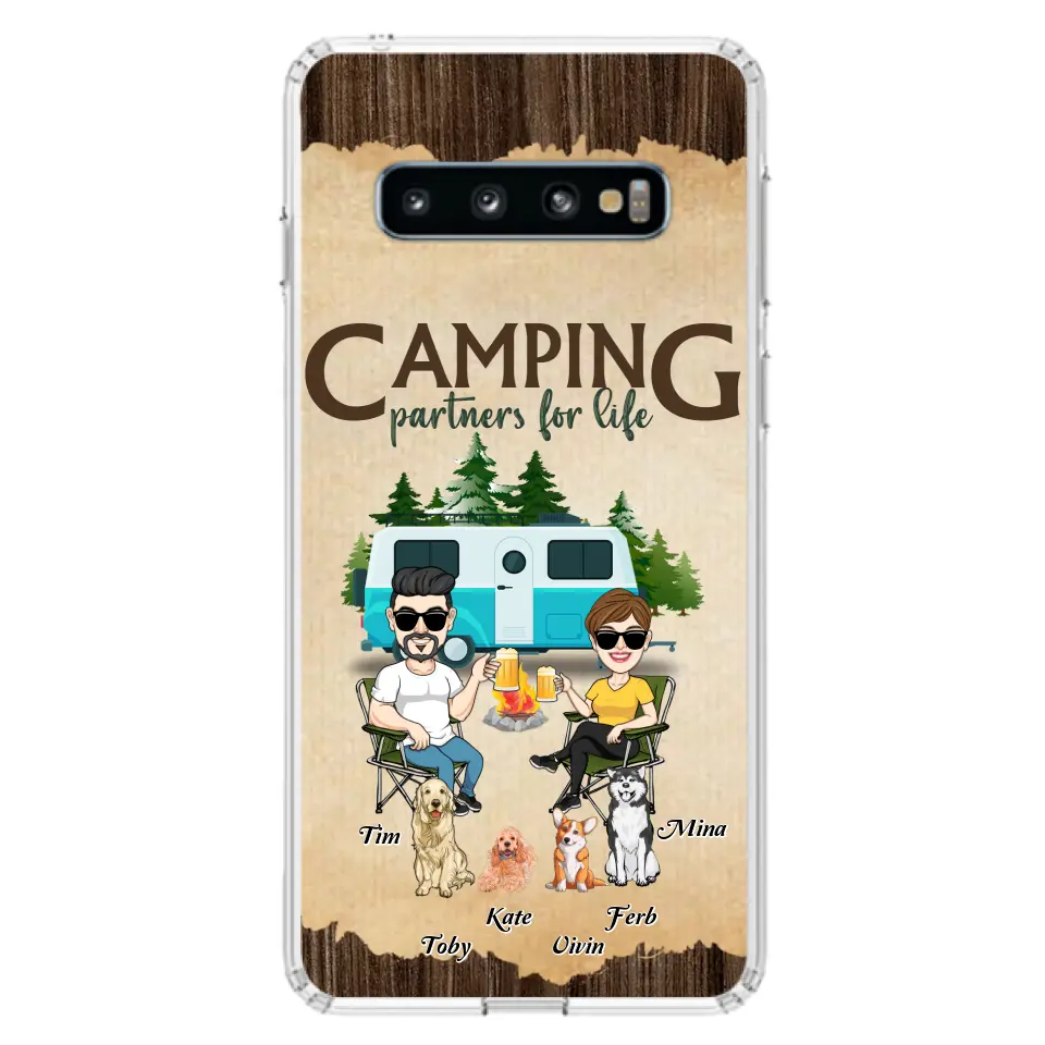 Personalized Couple With Dogs Camping Phone Case — Up to 4 Dogs