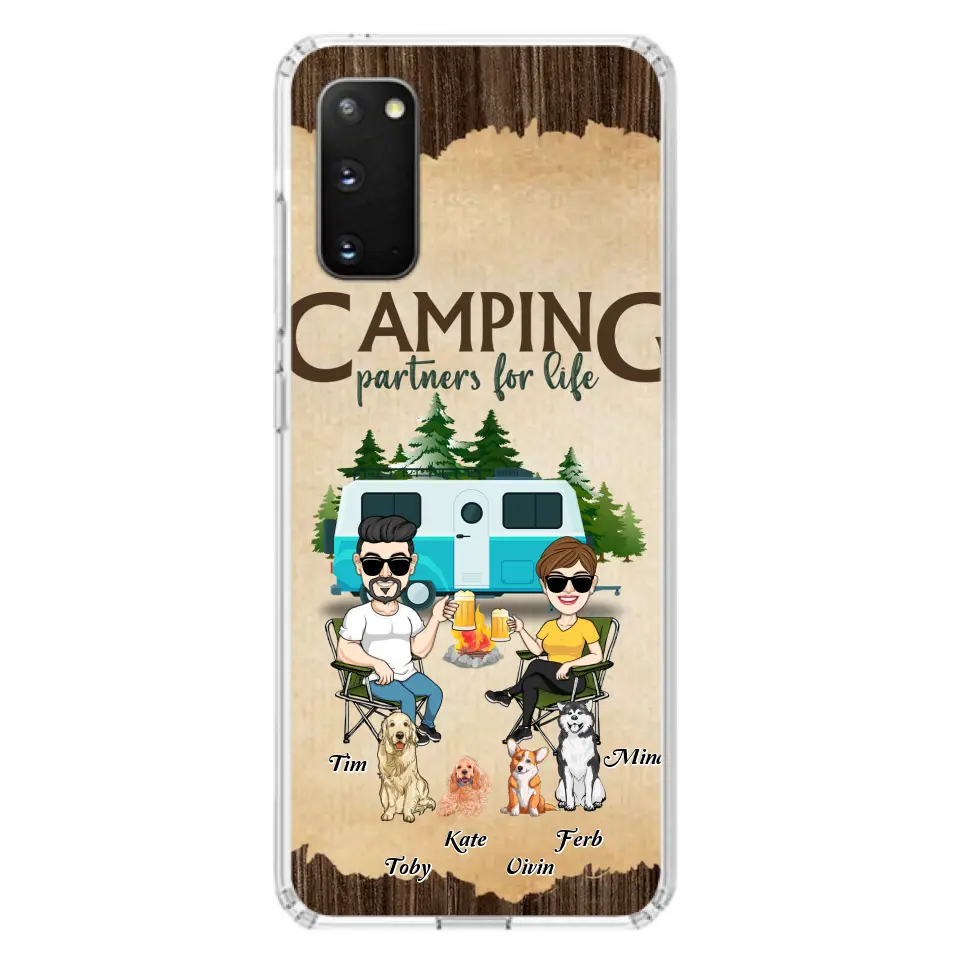 Personalized Couple With Dogs Camping Phone Case — Up to 4 Dogs