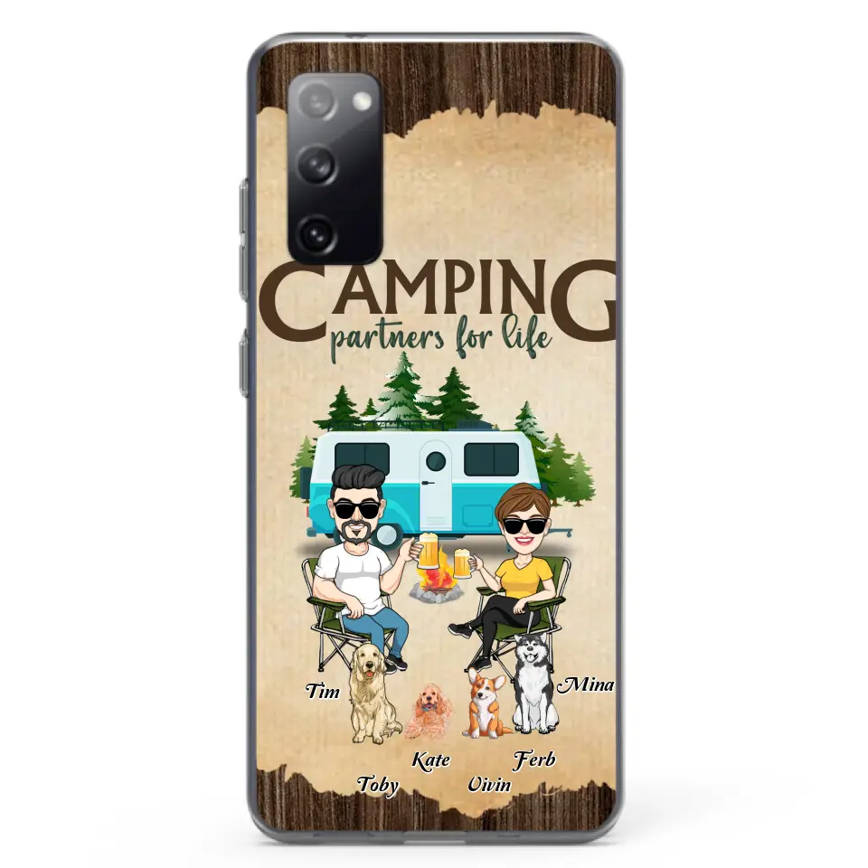 Personalized Couple With Dogs Camping Phone Case — Up to 4 Dogs