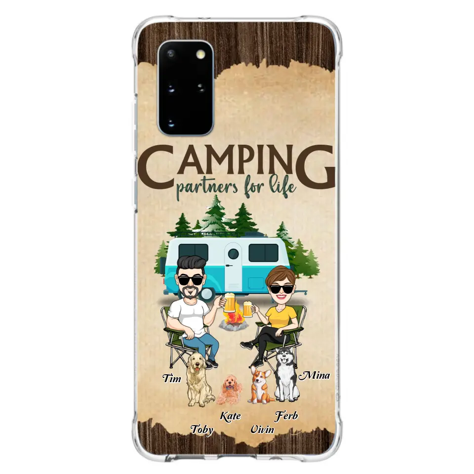 Personalized Couple With Dogs Camping Phone Case — Up to 4 Dogs