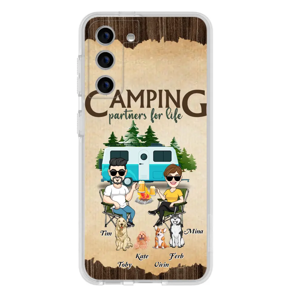 Personalized Couple With Dogs Camping Phone Case — Up to 4 Dogs