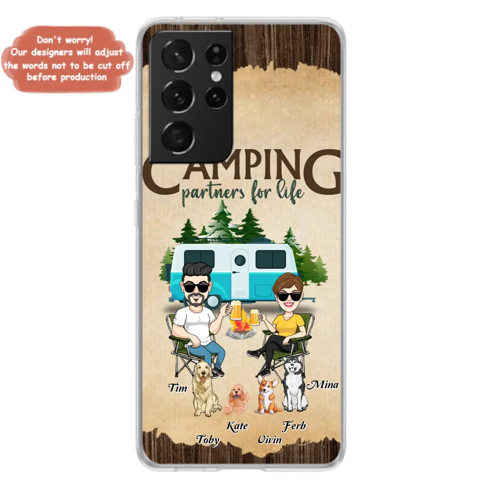 Personalized Couple With Dogs Camping Phone Case — Up to 4 Dogs