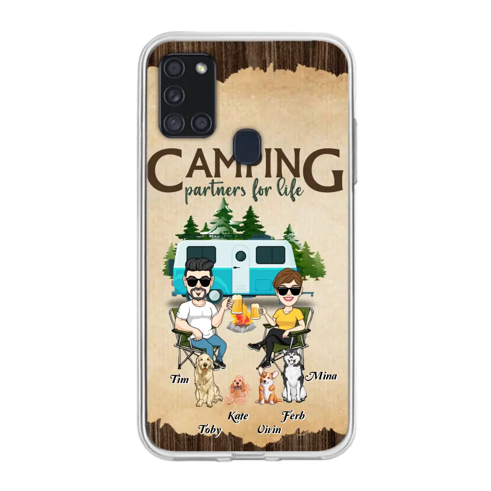 Personalized Couple With Dogs Camping Phone Case — Up to 4 Dogs