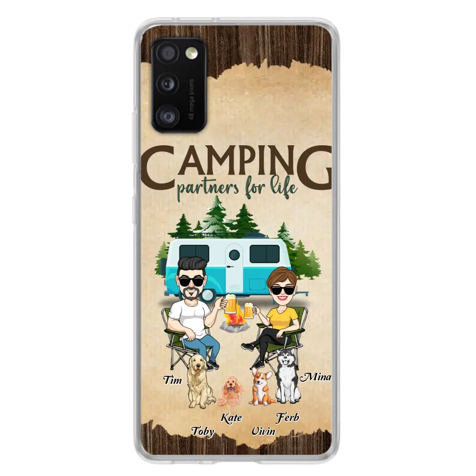 Personalized Couple With Dogs Camping Phone Case — Up to 4 Dogs