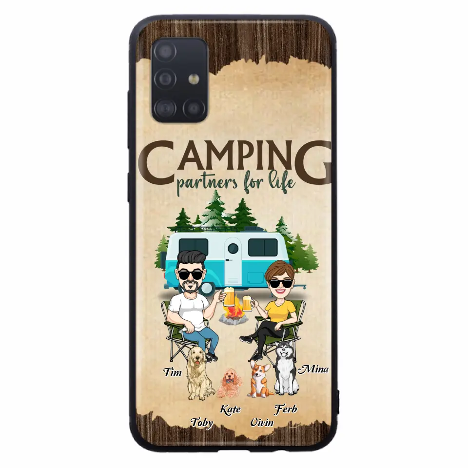 Personalized Couple With Dogs Camping Phone Case — Up to 4 Dogs