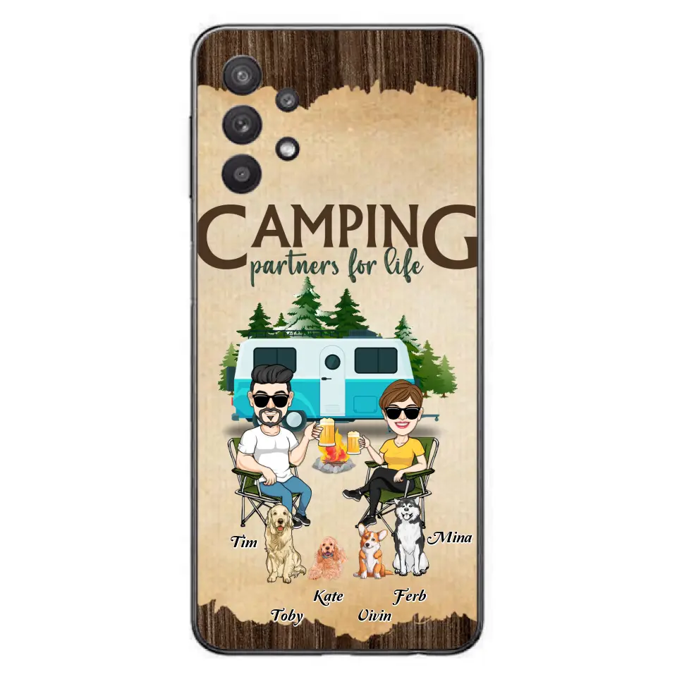 Personalized Couple With Dogs Camping Phone Case — Up to 4 Dogs