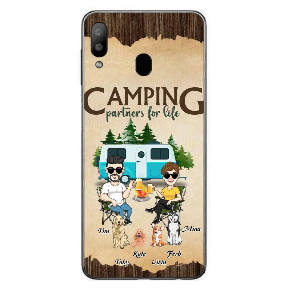 Personalized Couple With Dogs Camping Phone Case — Up to 4 Dogs