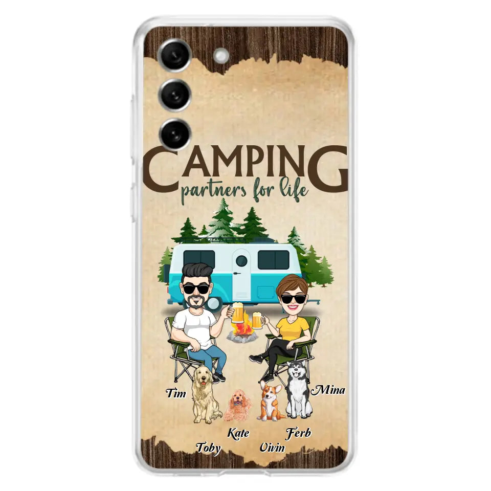 Personalized Couple With Dogs Camping Phone Case — Up to 4 Dogs