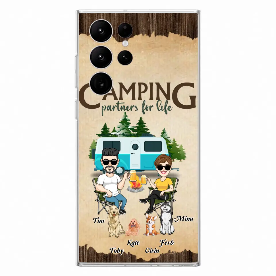 Personalized Couple With Dogs Camping Phone Case — Up to 4 Dogs